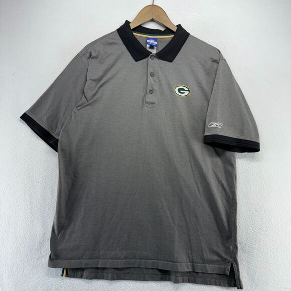 Green Bay Packers Polo Shirt Mens large Gray Embroidered Reebok Team Apparel y2k - Picture 3 of 9